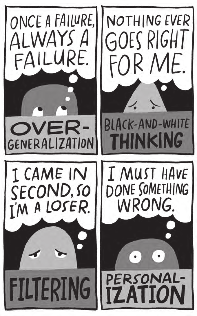 Illustration from the Cognitive Distortions chapter of Time Anxiety, by Emily McDowell